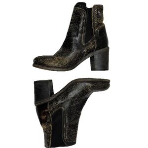 Vero Cuoio Black Distressed Leather Ankle Boots Grunge Women's 10 Block Heel
